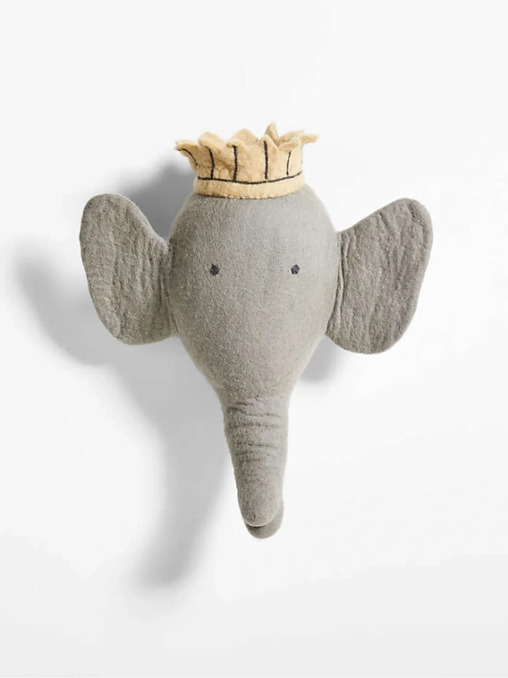 Crate&Barrel Neutral Felt Elephant Wall Decor with Yellow Crown